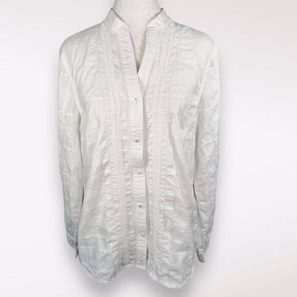 J. McLaughlin White Button-Down Shirt 100% Cotton Size 8